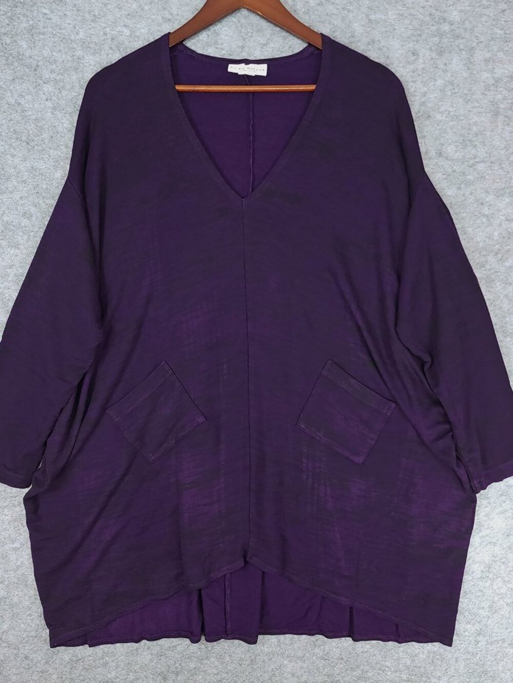 Bryn Walker Womens Tunic Top Size 2X Purple Oversized V Neck High Low Pockets